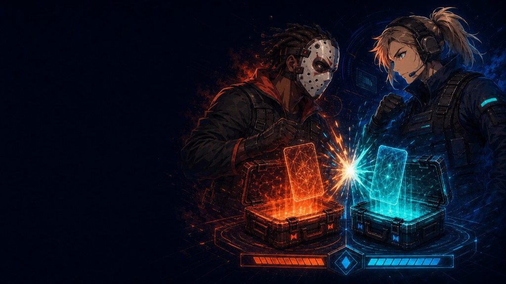 CS2 case battle art — red vs blue crate clash